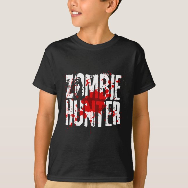 Camiseta Zombie Hunter Design Para Meninas No Dia Das Bruxa (Frente)