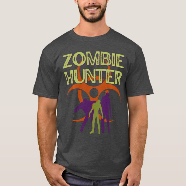 Camiseta Zombie Hunter Scary Horror Halloween Costumeee fam (Frente)