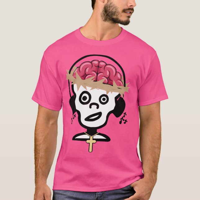 Camiseta Zombie Jesus Curtindo Música Com Fones de ouvido P (Frente)