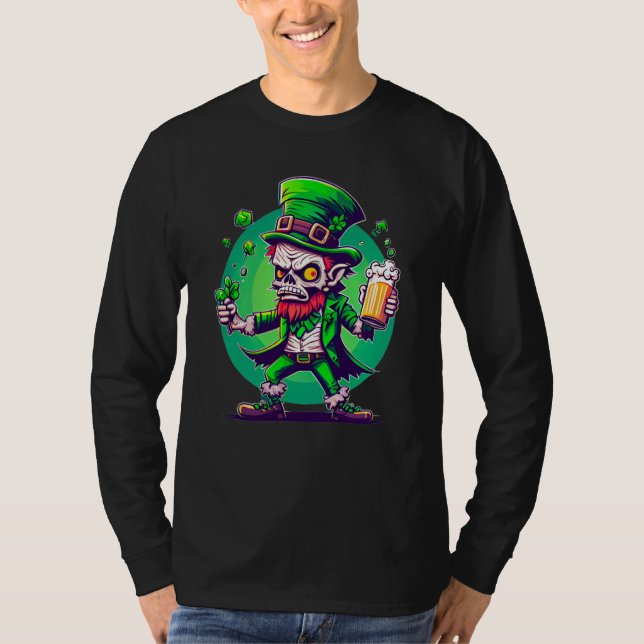 Camiseta Zombie Leprechaun Irish St Paddy's Beer  3 (Frente)