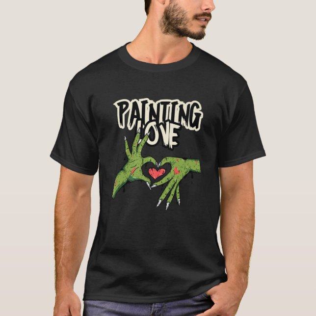 Camiseta Zombie Mãos Pintando Amor Com Terror Arte Premi (Frente)