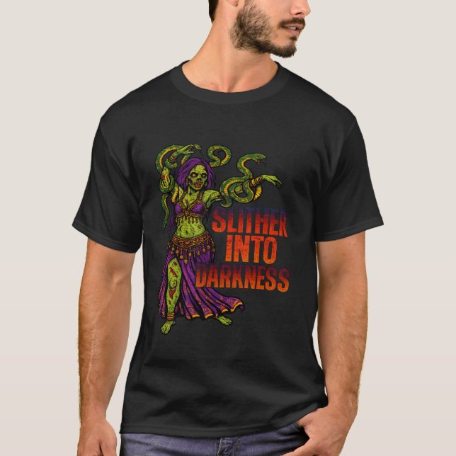 Camiseta Zombie Medusa Slither Into Darkness Gothic Snake Q (Frente)