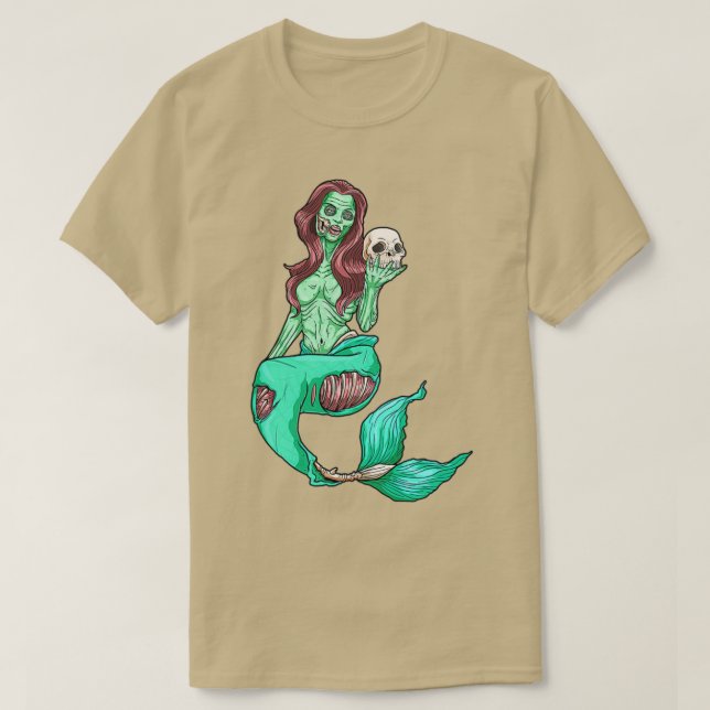 Camiseta Zombie Mermaid Fumaça Halloween Escarnecimento Fa (Frente do Design)