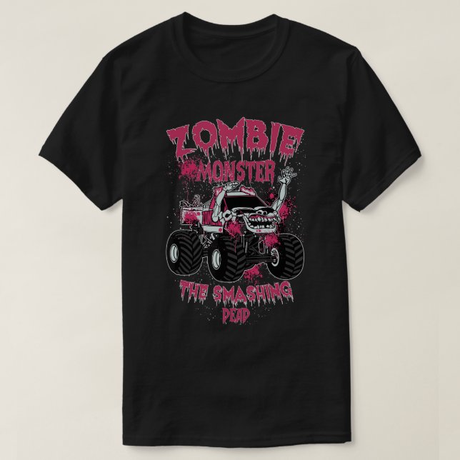 Camiseta Zombie Monster Truck O Morto T-Shirt Esmagador (Frente do Design)