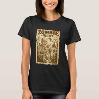 Camiseta Zombie Night at The Cemetery Vintage Zombie Design
