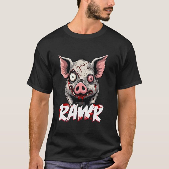 Camiseta Zombie Pig, Creepy Dystopian Undead Hog (Frente)