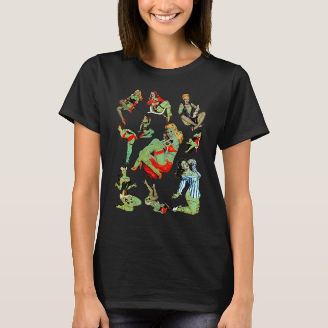 Camiseta Zombie Pin Up Girl Halloween Sassy Cute Colllage A (Frente)