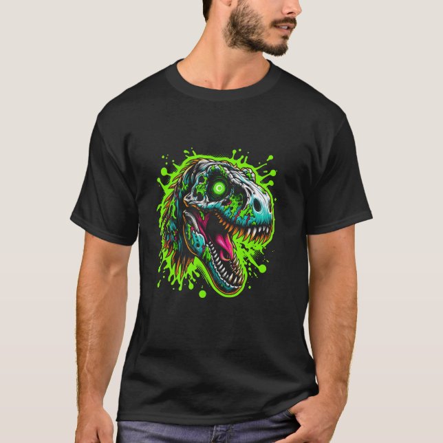 Camiseta Zombie Raptor Dark Halloween Skeleton (Frente)