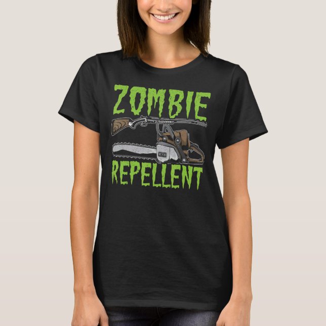 Camiseta Zombie Repellent Feliz Truque De Halloween Ou Trat (Frente)
