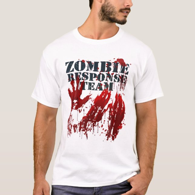 Camiseta Zombie Response Team Blood Splatter Mãos Bloody H (Frente)
