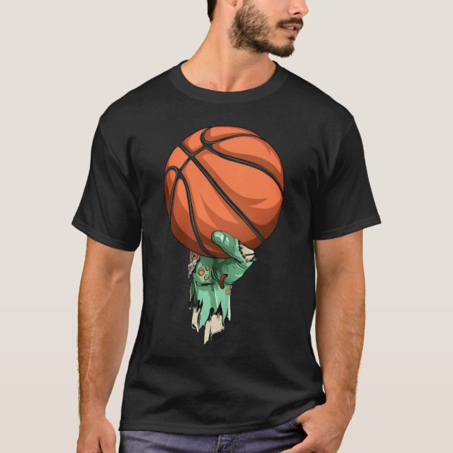 Camiseta Zombie Rock Hand Holding Basketball Halloween frie (Frente)
