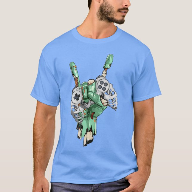 Camiseta Zombie Rock Hand Holding Skeleton GamingController (Frente)