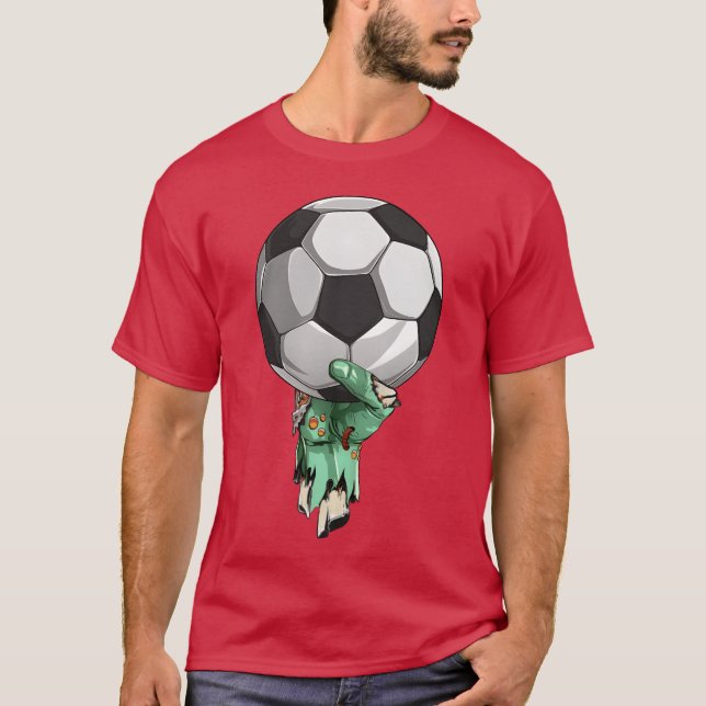 Camiseta Zombie Rock Hand Holding Soccer Ball Halloween gir (Frente)