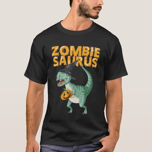Camiseta Zombie Saurus Dinosaur Halloween (Frente)