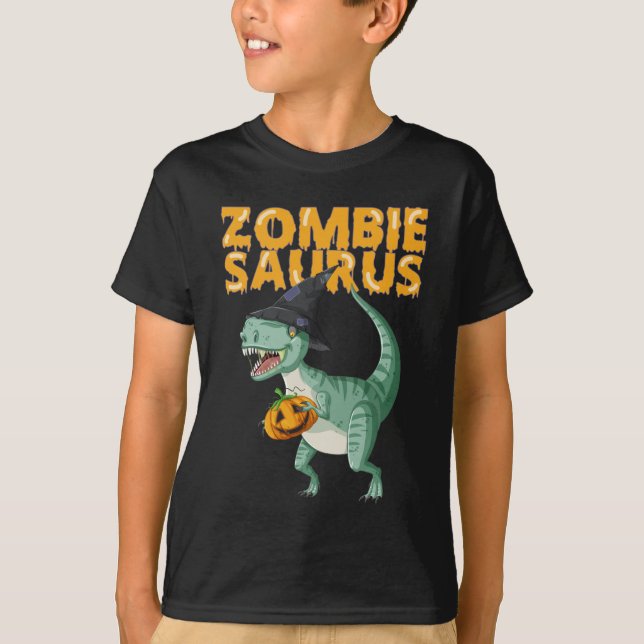 Camiseta Zombie Saurus Dinosaur T Rex Halloween crianças (Frente)