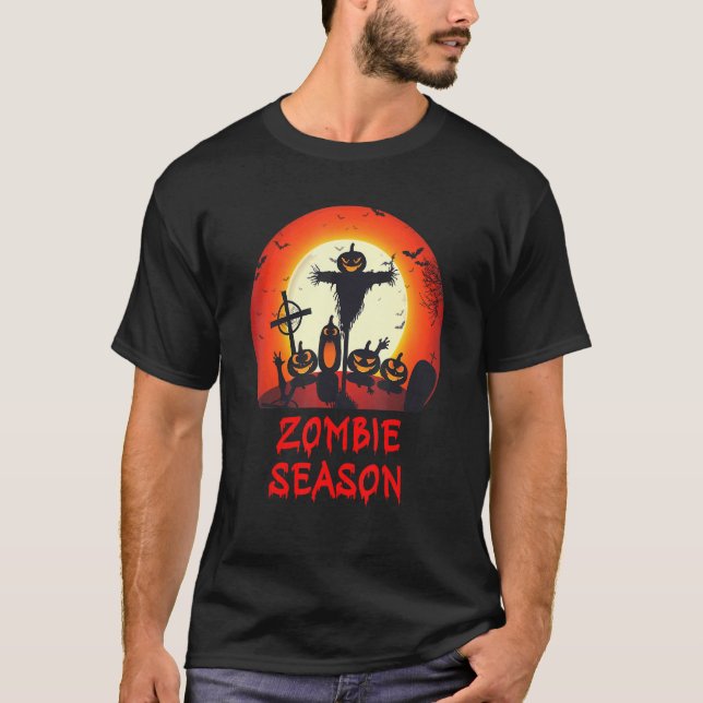 Camiseta Zombie Season Moonlit Scary Graveyard   Kids Boys  (Frente)