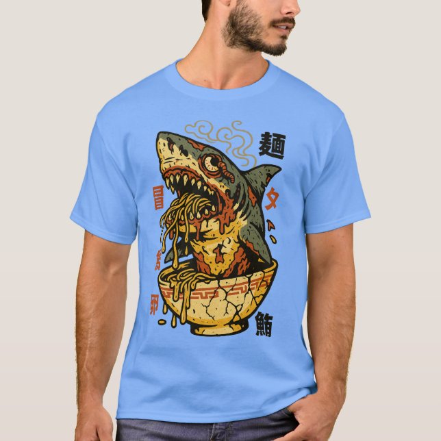 Camiseta Zombie Shark Monster Ramen - Comida assustadora ja (Frente)
