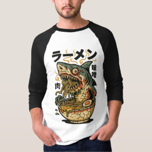 Camiseta Zombie Shark Ramen - Comida Japonesa assustadora A