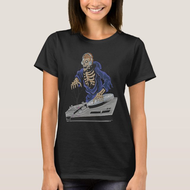 Camiseta Zombie Skeleton Halloween DJ (Frente)
