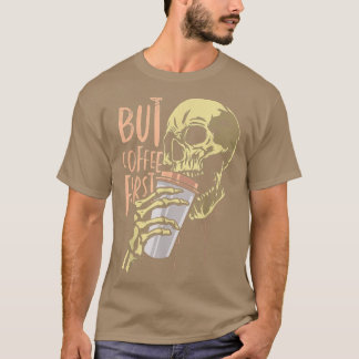 Camiseta Zombie Skull Mas Café Primeiro Dia de as Bruxas en