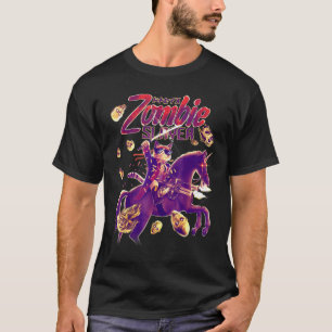 Camiseta Zombie Slayer Cat Dirigindo Um Cavalo Unicórnio Co