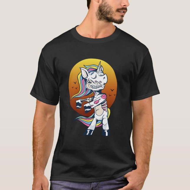 Camiseta Zombie Unicorn Apocalypse Fantasy Estilo Sunset (Frente)