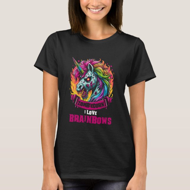 Camiseta Zombie Unicorn Brains Gothic Funny I Love Brainbow (Frente)