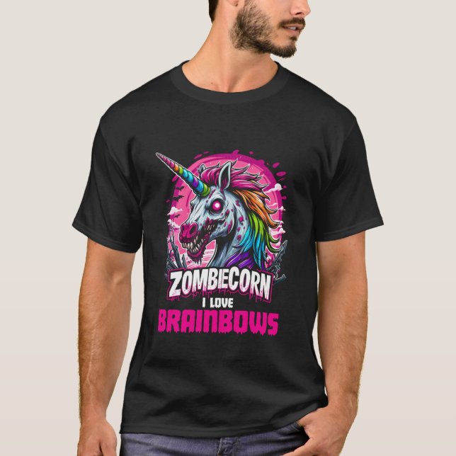Camiseta Zombie Unicorn Brains Gothic Funny I Love Brainbow (Frente)