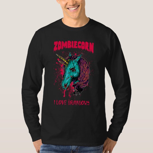 Camiseta Zombie Unicorn I Love Brainbows Punk Gothic Goth H (Frente)