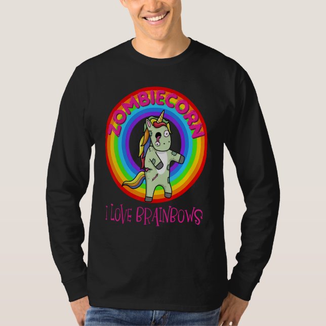 Camiseta Zombie Unicorn Zombiecorn Halloween Rainbow (Frente)