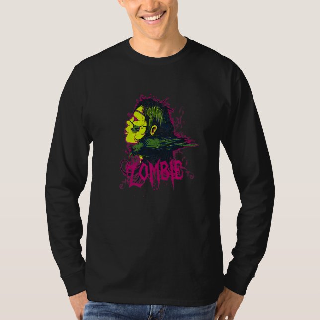Camiseta Zombie Woman Accompanied By Her Raven (Frente)