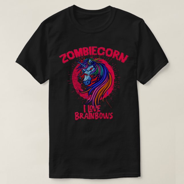Camiseta Zombiecorn Adoro Brainbows Halloween Zombie Unico (Frente do Design)