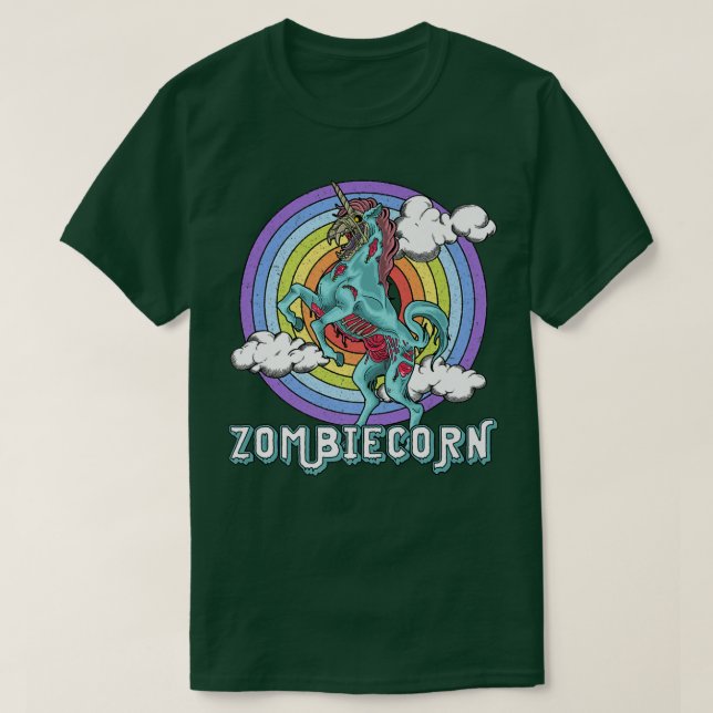 Camiseta Zombiecorn Zombie Unicorn Rainbow Scary Engraçado  (Frente do Design)