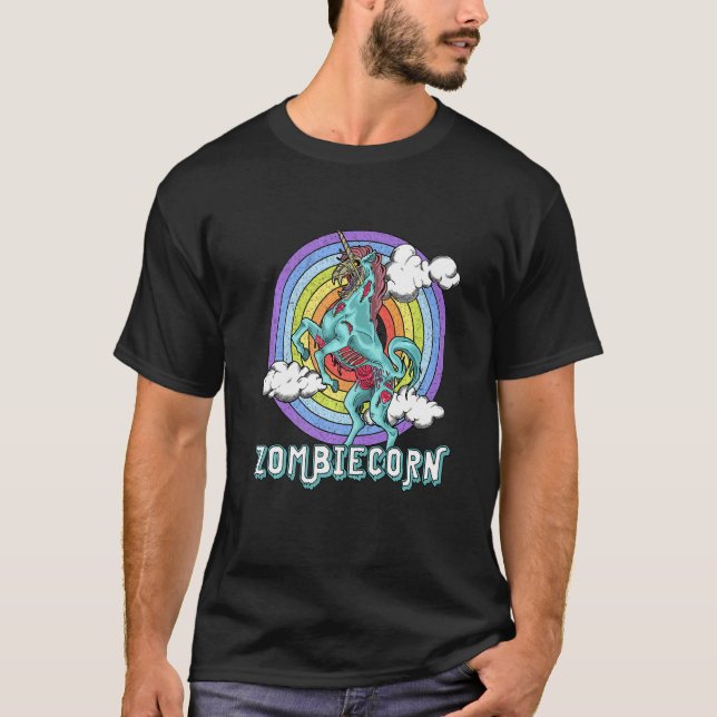 Camiseta Zombiecorn Zombie Unicorn Rainbow Scary  Halloween (Frente)