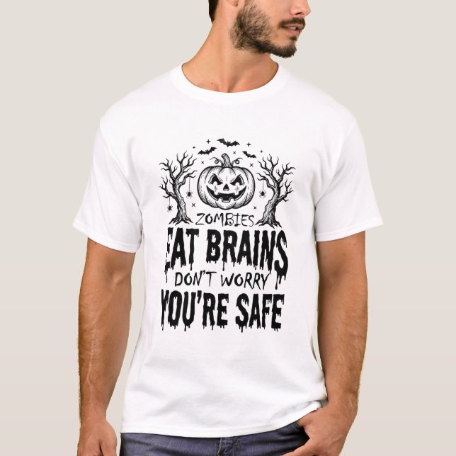 Camiseta Zombies Comem Cérebros Design de Vetor Engraçado d (Frente)