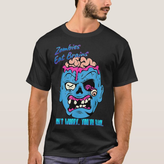 Camiseta Zombies Comem Cérebros Para Você Estar Seguro, Nov (Frente)