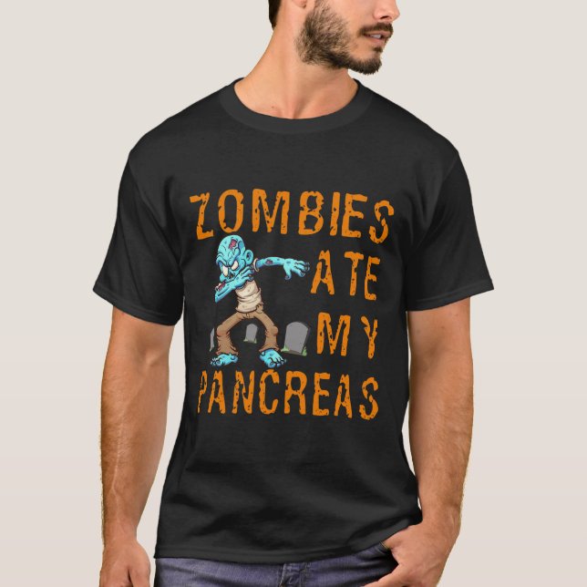 Camiseta Zombies Comem Meu Pâncreas - Diabetes Divertidos (Frente)