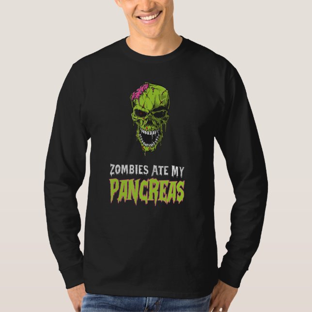 Camiseta Zombies Comem Meu Pâncreas T1d Diabetes Sensibiliz (Frente)
