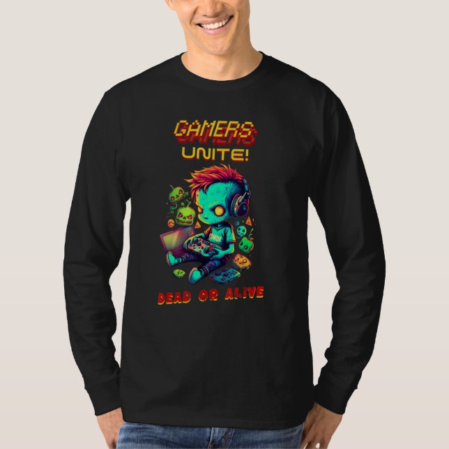 Camiseta Zombies Gamers Unite Arcade Game Virtual Player Te (Frente)