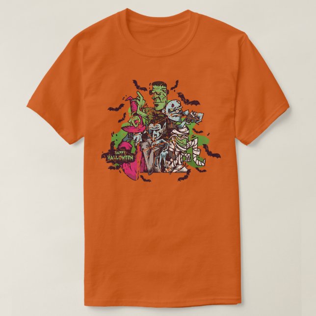 Camiseta Zombies Happy Halloween Spooky Zombie Men Wo (Frente do Design)