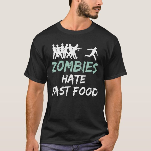 Camiseta Zombies odeia o Dia das Bruxas de Comida Rápida (Frente)