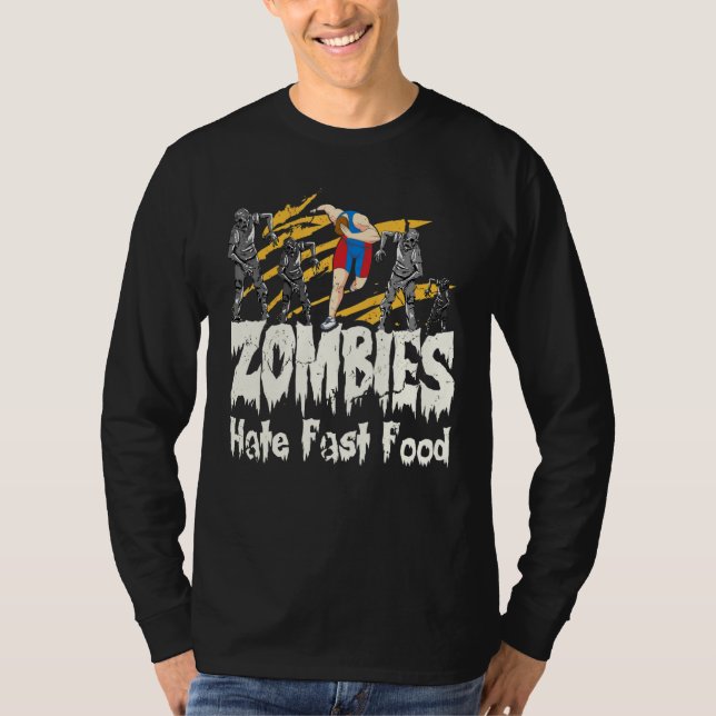Camiseta Zombies Odeiam Comida Rápida Eu Halloween Correndo (Frente)