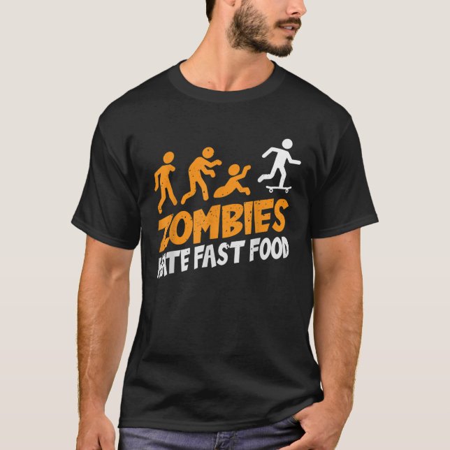 Camiseta Zombies Odeiam Comida Rápida I Skateboard Hallowee (Frente)