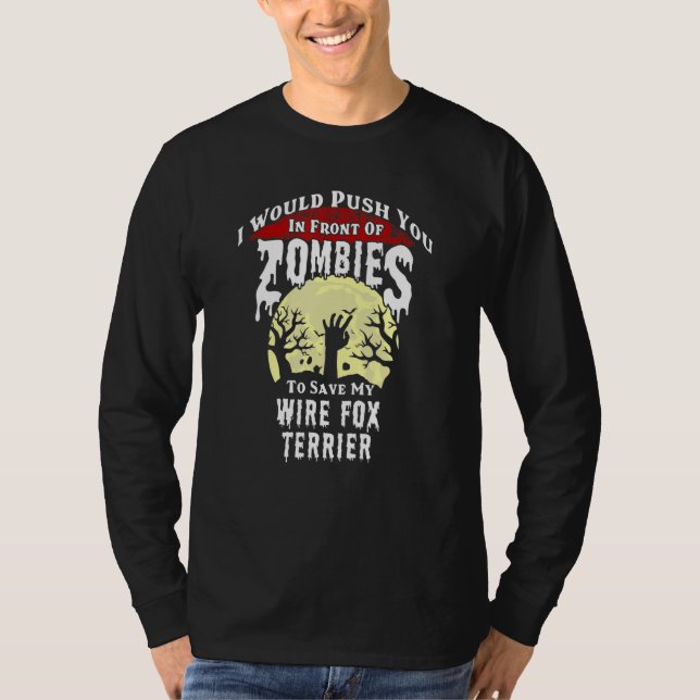 Camiseta Zombies Wire Fox Terrier Assustador Dia das Bruxas (Frente)