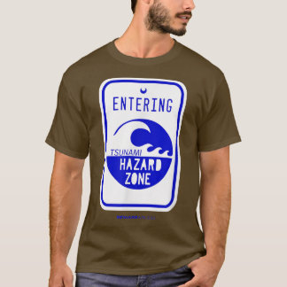 Camiseta Zona de perigo de tsunami - placa de estrada engra
