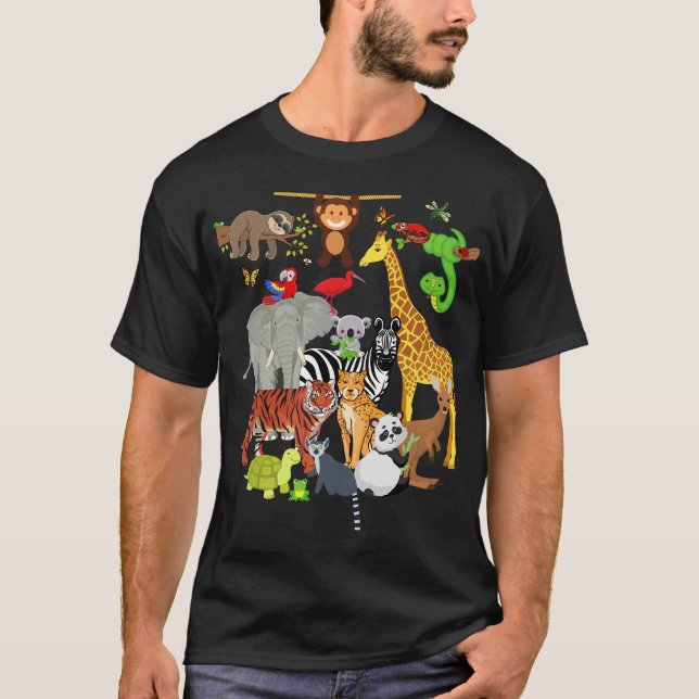 Camiseta Zoo Animais de Festa de aniversário Selvagem Zoo D (Frente)