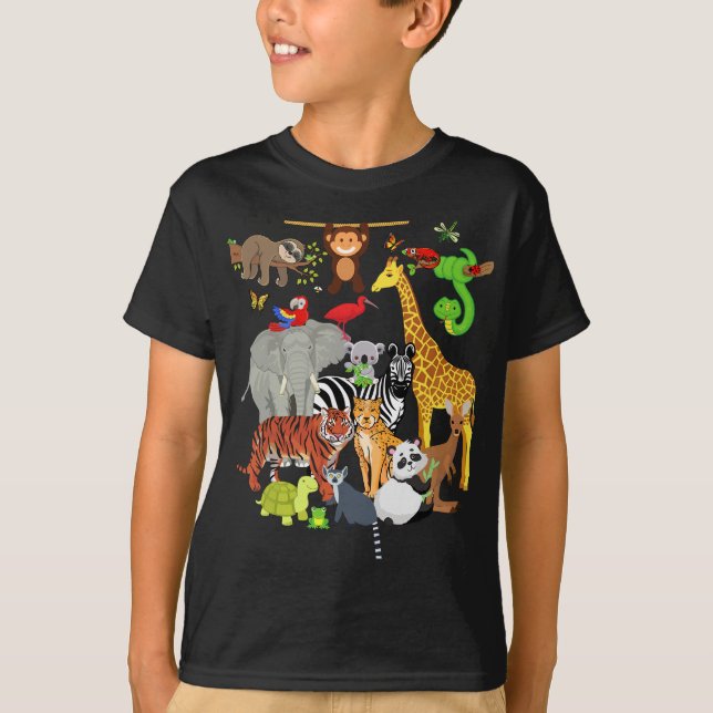 Camiseta Zoo Animais de Festa de aniversário Selvagem Zoo D (Frente)