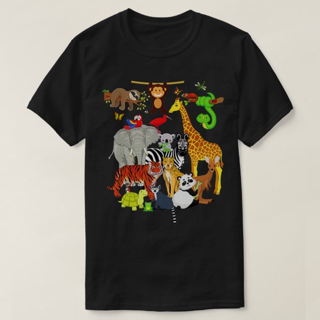 Camiseta Zoo Animais de Festa de aniversário Selvagem Zoo D (Frente do Design)