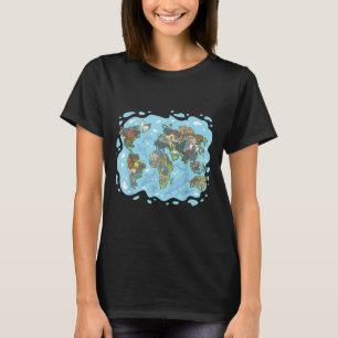 Camiseta Zoo Animais Mundo Mapa Planeta Terra Selo Ecológic