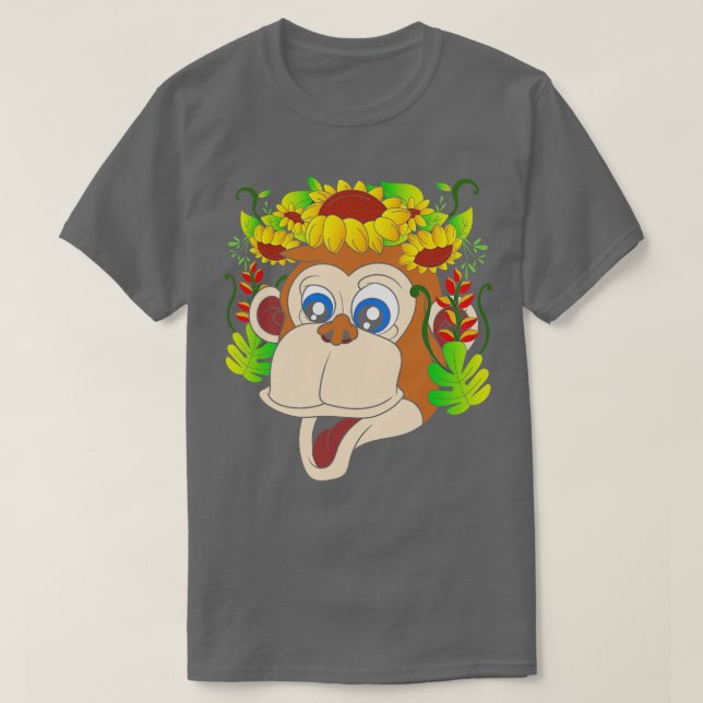 Camiseta Zoo Animal Flowers Macaco (Frente do Design)